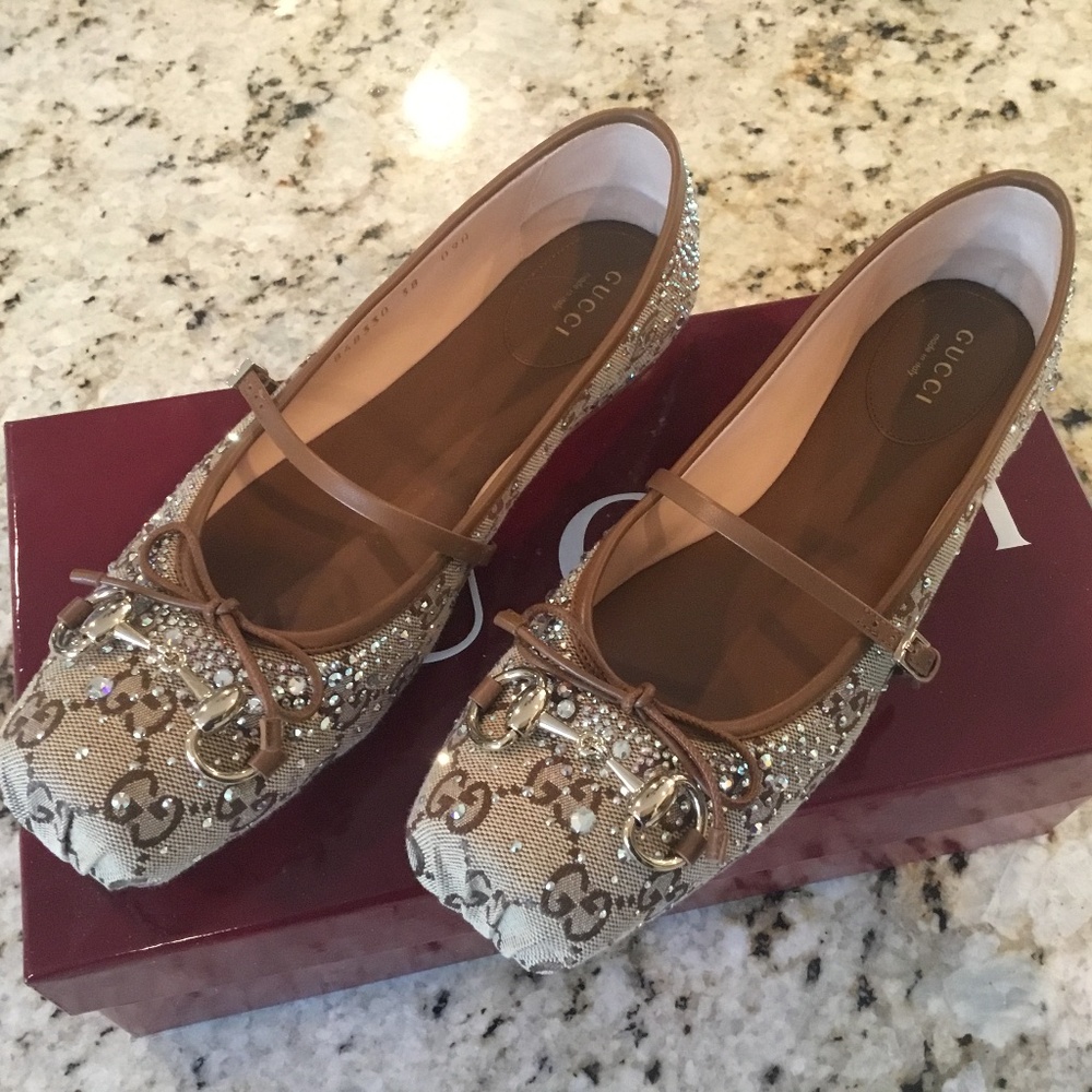 Authentic Gucci GG Horsebit Crystal Ballet flats